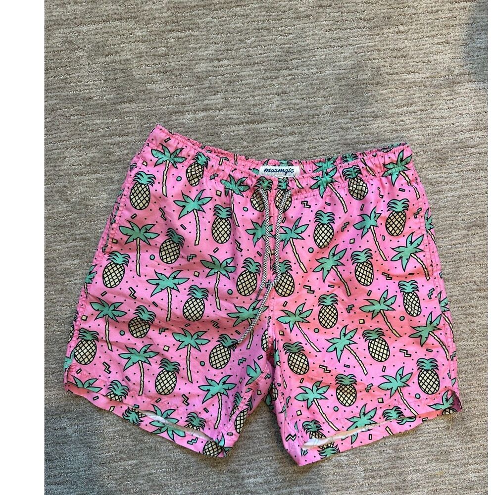 Pinapple Palm MaaMgic Mens Swim Trunks  7" Bathing Suits size L